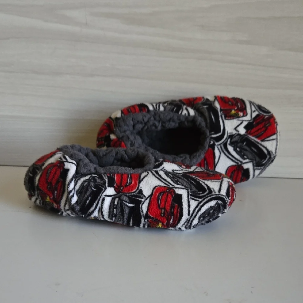 Kids Plush Slip-On Slippers with Red Car Print